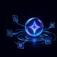Luminous cyan and violet Lumina agent illustration